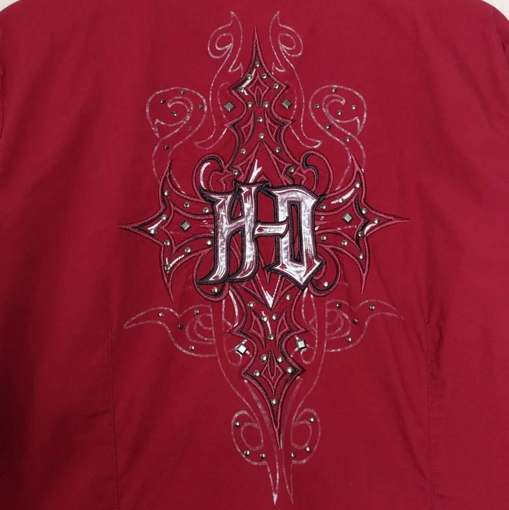 Harley-Davidson Red Embroidery Long Sleeve Button Down Shirt Sz XL